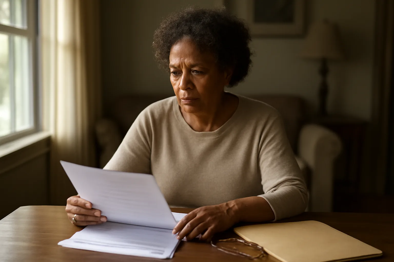 Alabama respite provider reviewing enrollment paperwork at a living room table